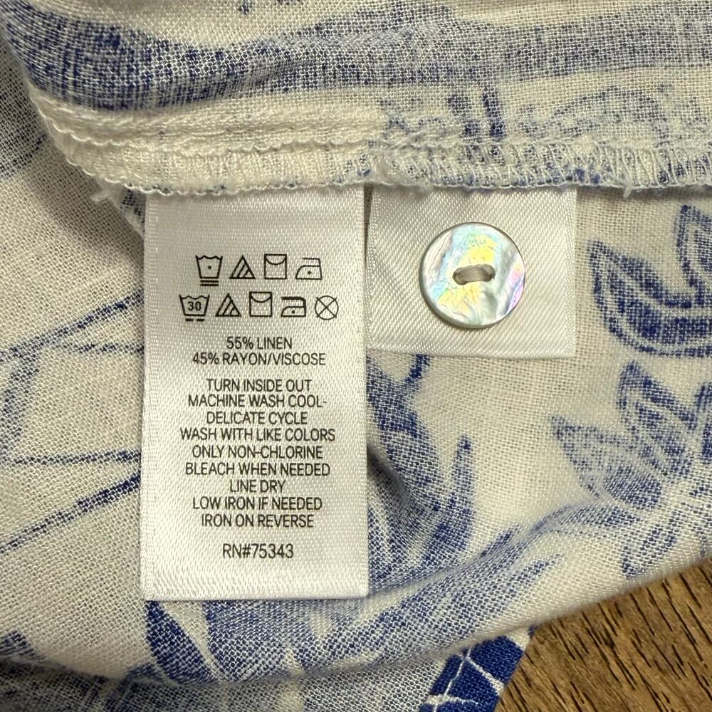 Joie Dress Linen Hawaiian Tropical Hibiscus Resort Beach White Blue Women Medium - Picture 6 of 9